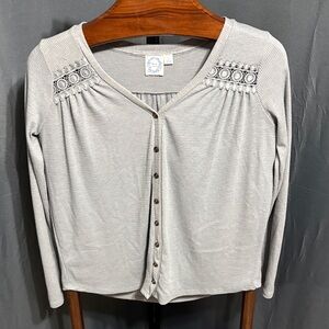 Blue Rain Light Gray Button-Down Women's Top